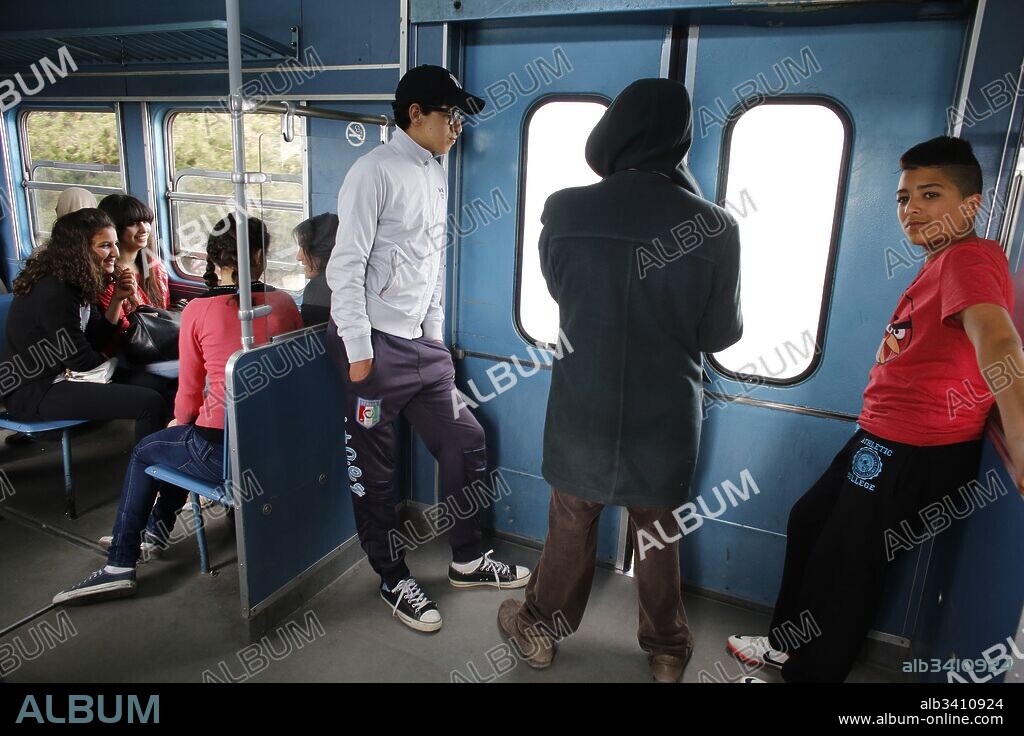 Youth on the TGM train in Tunis.