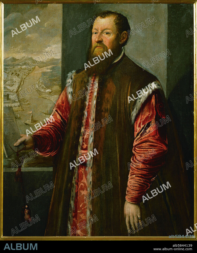 ESCUELA: VENECIANA. Marcantonio Barbaro (1518-1595), Venetian ambassador in Paris and Constantinople, procurator of San Marco; portrait as ambassador to the Sultan, 1568-74. View of the Bosporus through the window. Canvas, 122 x 100 cm Inv. 29.