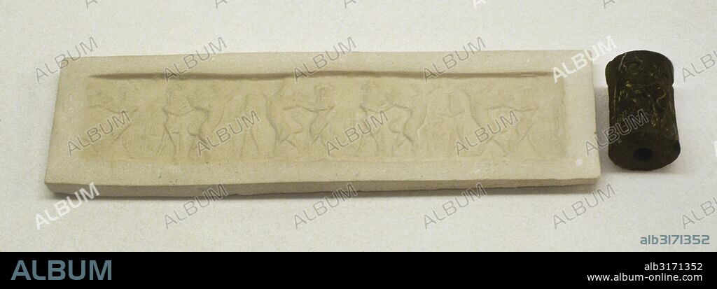 ARTE MESOPOTAMICO. PROXIMO ORIENTE. Irak. TERCERA DINASTIA DE UR (Siglos XXII-XXI a. C.). Impresión de un sello cilíndrico. Museo del Hermitage (The State Hermitage Museum). San Petersburgo. Rusia.