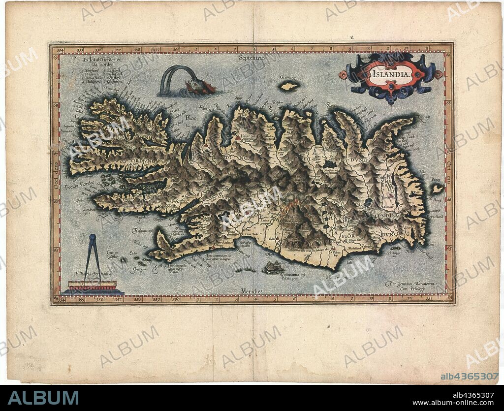 Map, Islandia per Gerardum Mercatorem, Gerard Mercator (1512-1594), Copperplate print.