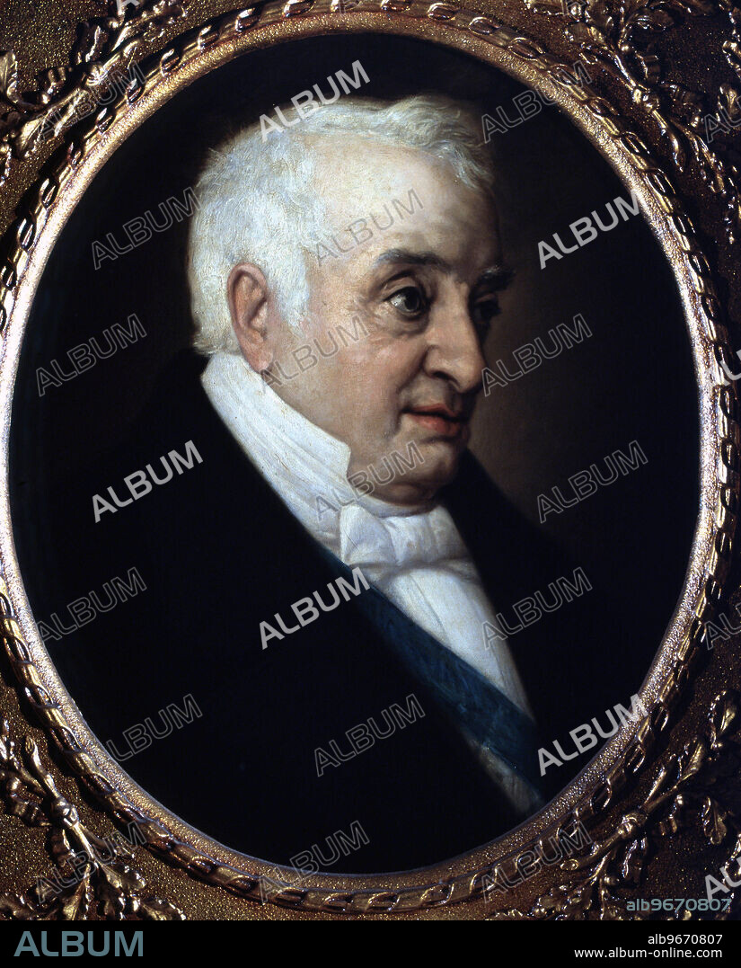 JOSÉ SÁNCHEZ PESCADOR. QUINTANA , MANUEL JOSE. ESCRITOR Y POLITICO ESPAÑOL . MADRID 1772-1857. OLEO DE JOSE SANCHEZ PESCADOR. TEATRO ESPAÑOL.MADRID.
