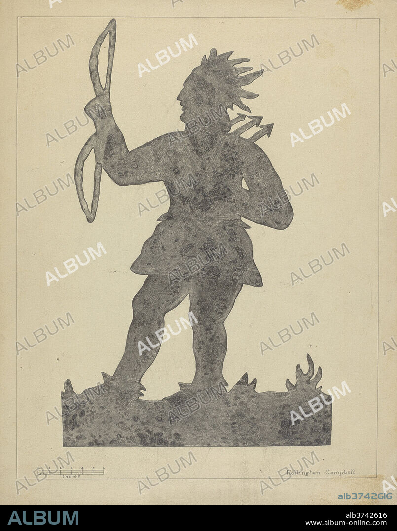 ROLLINGTON CAMPBELL. Indian Weather Vane. Dated: 1935/1942. Dimensions: overall: 28.8 x 22.7 cm (11 5/16 x 8 15/16 in.)  Original IAD Object: 39" high; 24" wide. Medium: graphite on paperboard.