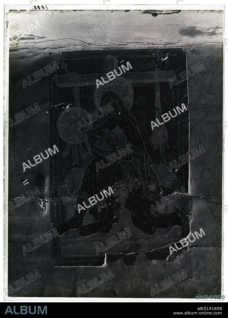Wilhelm Weimar, picture with pieta, inside a leather-covered box, glass negative, black and white negative process, total: height: 23.8 cm; width: 17.8 cm, numbered: top left : in black ink: 1088, Mary, deposition from the Cross, letterpress, Pietà, vesper picture, lament for the Virgin Mary.