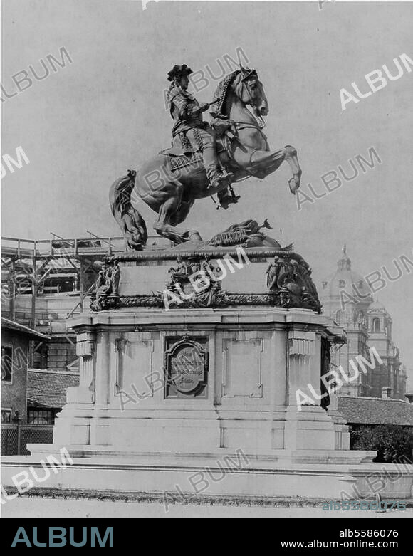 zu: Eugen, Prinz von Savoyen Heerführer; 1663-1736. Reiterdenkmal des Prinzen Eugen, Wien, Heldenplatz vor der Neuen Hofburg. (1860-65 geschaffen von Anton Fernkorn). Ansicht. Photographie, um 1880, von A.Wimmer.
