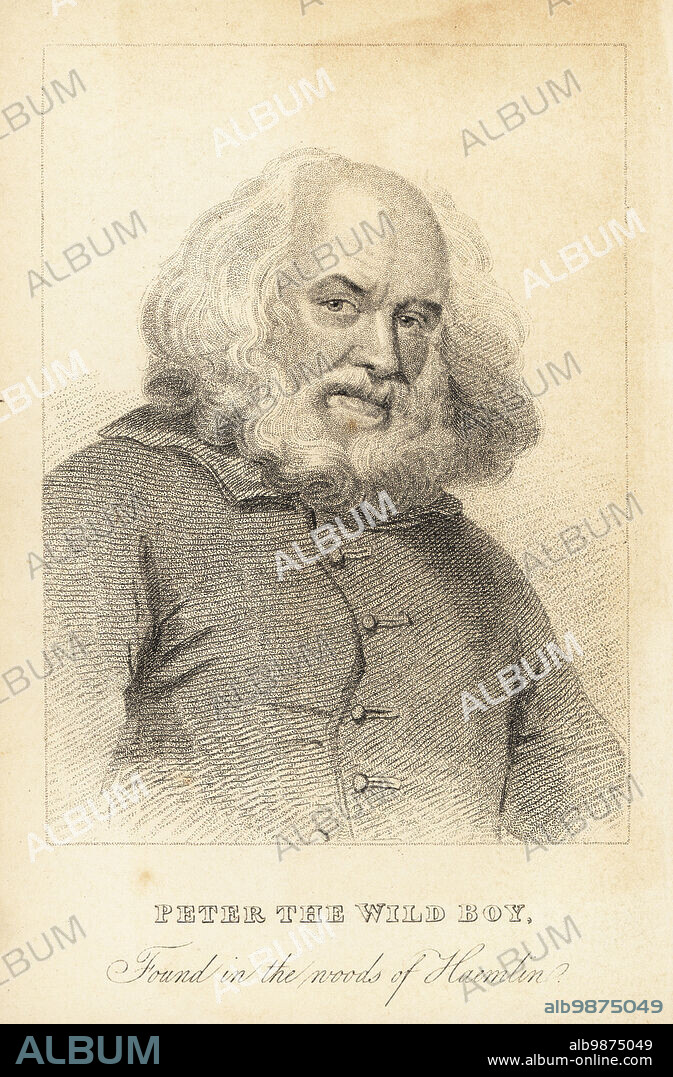 Peter the Wild Boy, famous German feral child, 1712-1785. Found in the woods of Haemlin aged 13. Exhibited to King George I and the nobility of England in 1726. Subject of a satire by Jonathan Swift. Lithograph after a stipple engraving by Robert Cooper from Henry Wilson and James Caulfields Book of Wonderful Characters, Memoirs and Anecdotes, of Remarkable and Eccentric Persons in all ages and countries, John Camden Hotten, Piccadilly, London, 1869.