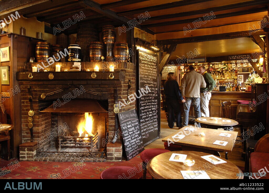 Typical English pub bar, the Griffin Inn, Fletching, East Sussex, England, United Kingdom, Europe.