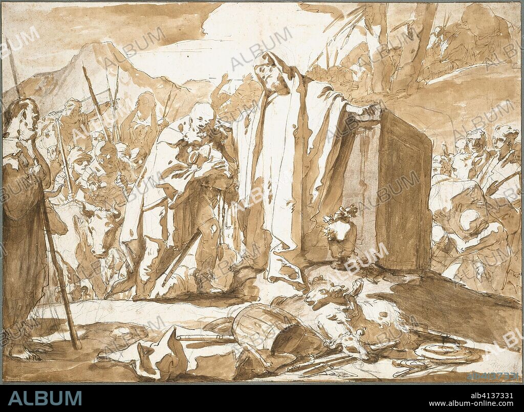 GIOVANNI BATTISTA TIEPOLO. The Meeting of Abraham and Melchizedek. Giambattista Tiepolo; Italian, 1696-1770. Date: 1709-1725. Dimensions: 370 x 511 mm. Pen and brown ink, brush and brown and gray wash, over black chalk, on ivory laid paper. Origin: Italy.