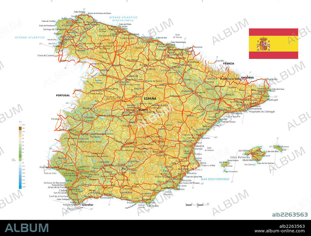 ESPAÑA. Mapa físico y político de España.