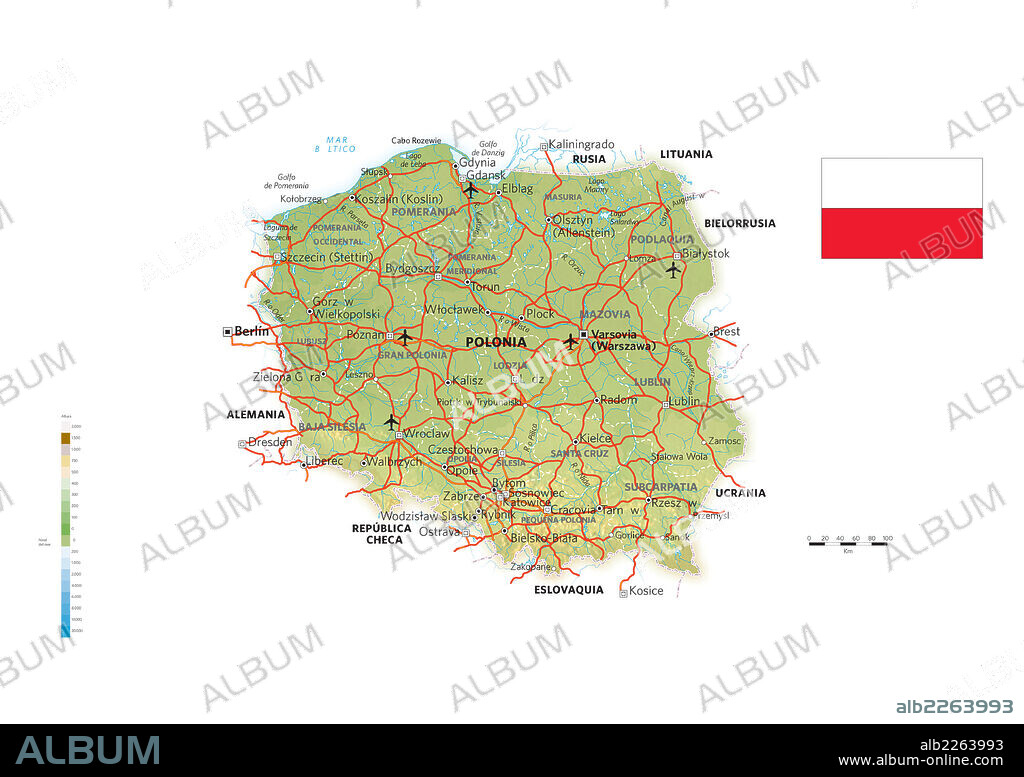 POLONIA. Mapa físico y político de Polonia.