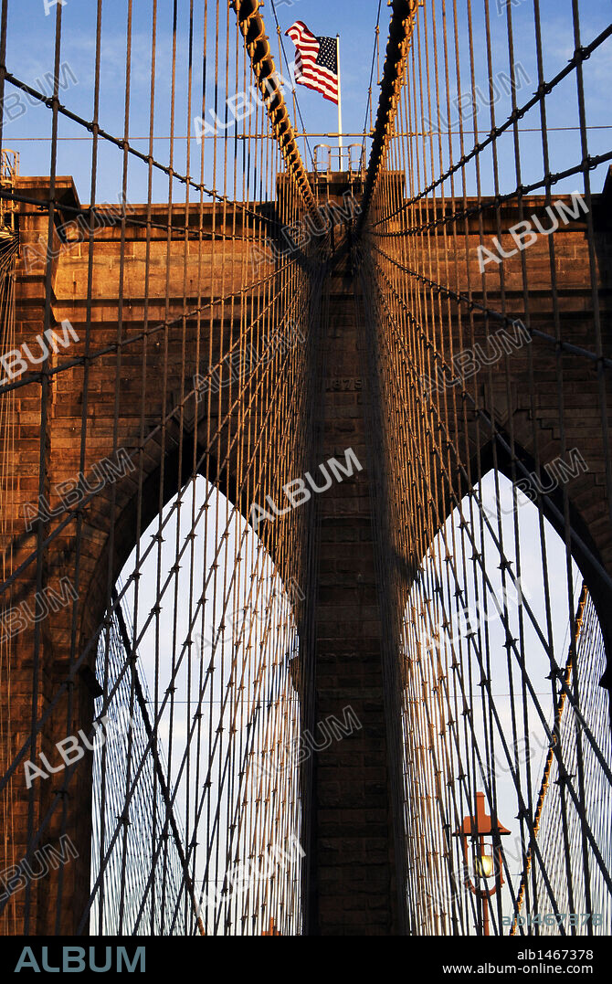 United States. New York. Brooklyn bridge. Designed by John Augustus Roebling. Was opened in 1883. Detail.
