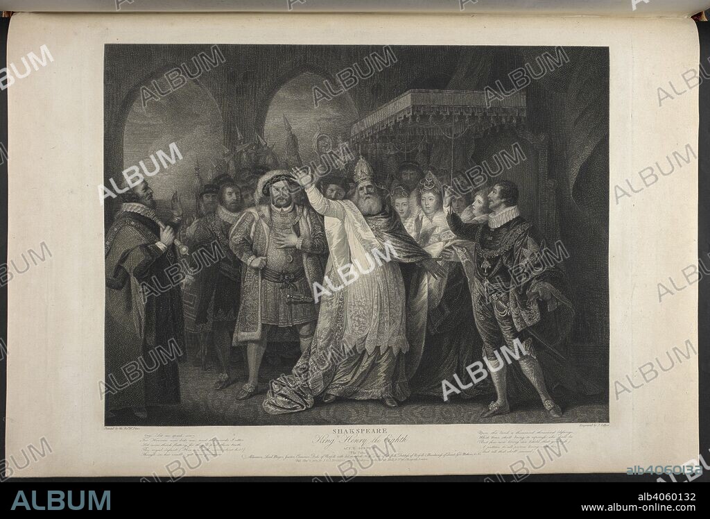 WILLIAM SHAKESPEARE. King Henry VIII act V scene IV- the Palace. The Christening of Queen Elizabeth . A Collection of Prints, from pictures painted for the purpose of illustrating the Dramatic Works of Shakspeare, by the Artists of Great Britain. London : J. & J. Boydell, 1803. Source: Tab.599.c vol. II, plate XXVIII. Language: English.