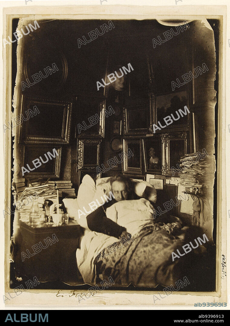 Portrait of François Hippolyte Walferdin (1795-1880) dans son lit, circa 1858-1880., Feyen, Jacques Eugène, Photographer, Vers 1858 and 1880, Photography, Graphic arts, Photography, Albumen paper print, Dimensions - Work: Height: 23.5 cm, Width: 18.3 cm, Dimensions: Height: 25.2 cm, Width: 18.8 cm.