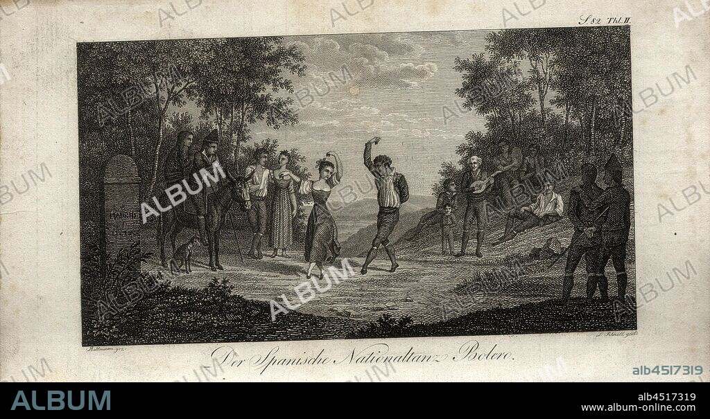 The Spanish National Dance Bolero, Two Bolero dancers, signed: Rottmann (signed); Fast (gest.), Frontispiece, Rottmann (gez.); Schnell A. Ludwig (gest.), Franz Xaver Rigel: Der siebenjährige Kampf auf der Pyrenäischen Halbinsel vom Jahre 1807 bis 1814: besonders meine eigenen Erfahrungen in diesem Kriege nebst Bemerkungen über das spanische Volk und Land. Bd. 2. Rastatt: auf Kosten des Verfassers und bei ihm selbst, 1819-1821.