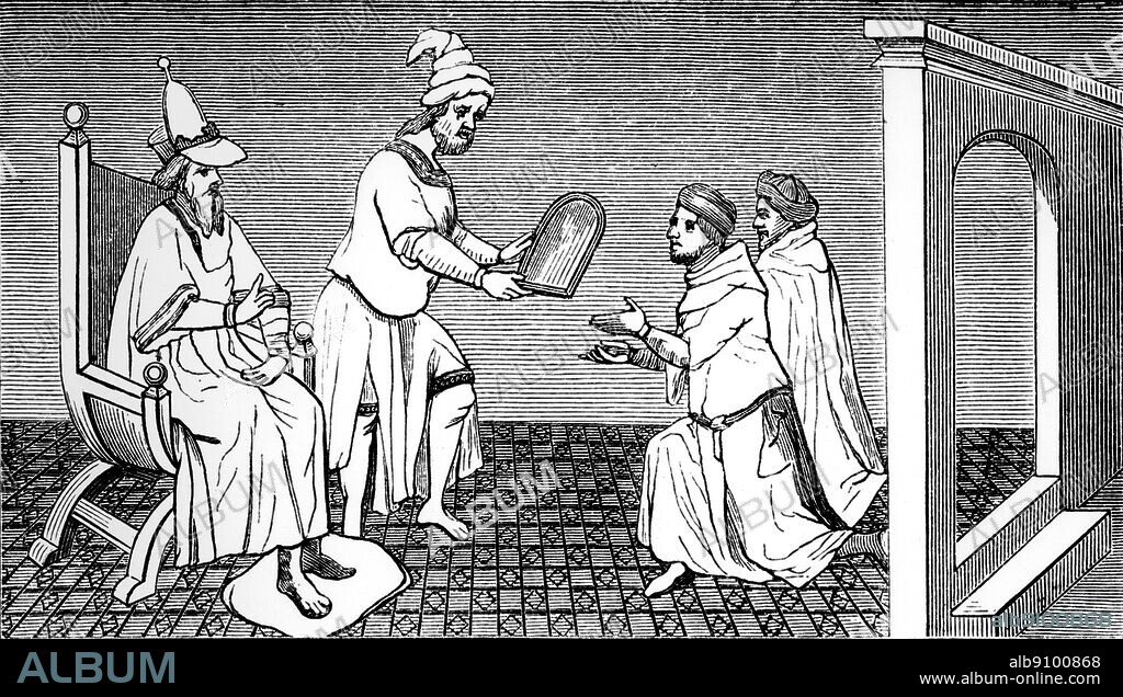 The Great Kaan delivering a Golden Tablet to the Brothers. From a miniature of the 14th century.
