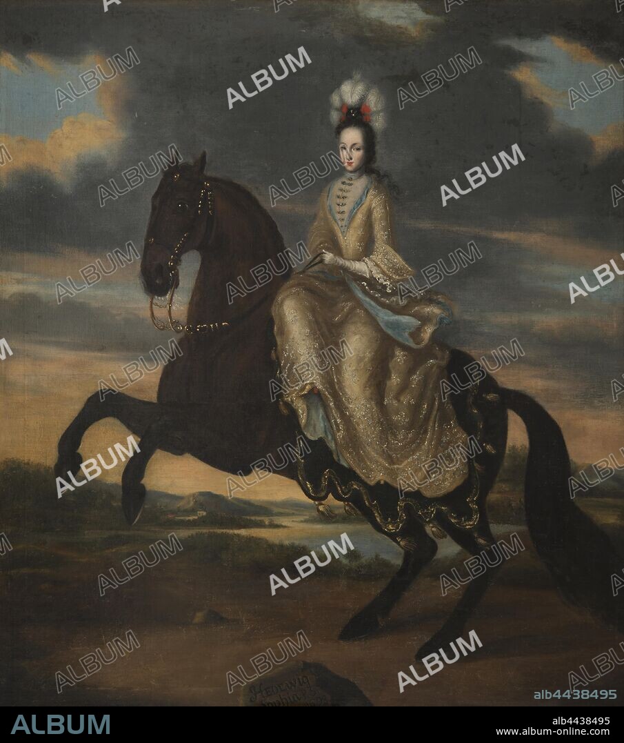 Princess Hedvig Sofia, Hedvig Sofia, 1681-1708, Princess of Sweden duchess of Holstein-Gottorp, painting, equestrian portrait, Hedvig Sophia of Sweden, 1698, oil on canvas, Height, 139 cm (54.7 inches), Width, 128 cm (50.3 inches).