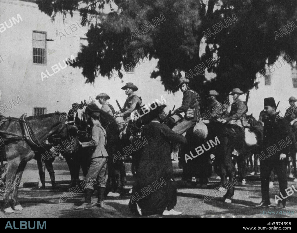 Men of Australian Light Horse in Cairo 1916 -- In March, 1916, most of the Anzac Corps left for France. Light Horse Regiments remained in Egypt Were formed into the Anzac Mounted Division incorporate in 2nd Australian and New Zealand Army Corps commanded by Lieut-Gen. Sir Alex Godley. March 9, 1940.
