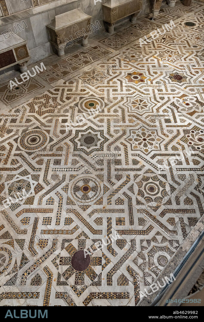 Monreale Cathedral, Northern transept: mosaic floor in opus sectile with geometric motifs. For whatr concerns, the pavement of the cathedral, this sector is the best preserved, almost entirely original: a medieval work dating back to 1177-1183.