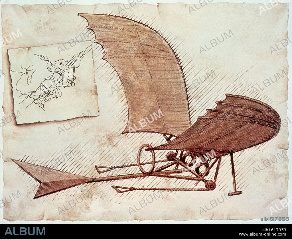 Flying Machine After Leonardo da Vinci Drawing.