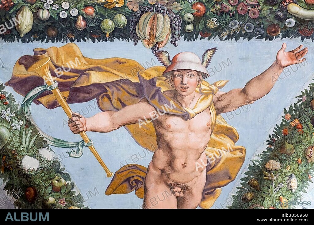 Mercury, Loggia of Cupid at Psyche, fresco by Giulio Romano, Villa Farnesina, Rome, Italy