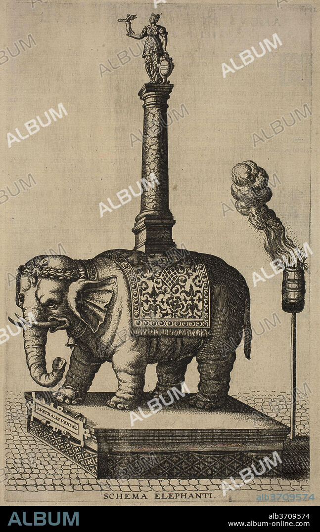 PETER VAN DER BORCHT, JOANNES BOCHIUS (AUTHOR), AFTER CORNELIS FLORIS II AND JOOS DE MOMPER THE ELDER, AFTER MAARTEN DE VOS. Descriptio publicae gratulationis...Ernesti Archiducis Austriae. Dated: 1595. Dimensions: book: 38 x 26.5 x 6.3 cm (14 15/16 x 10 7/16 x 2 1/2 in.). Medium: bound volume with two engraved titles and thirty-three engraved illustrations.