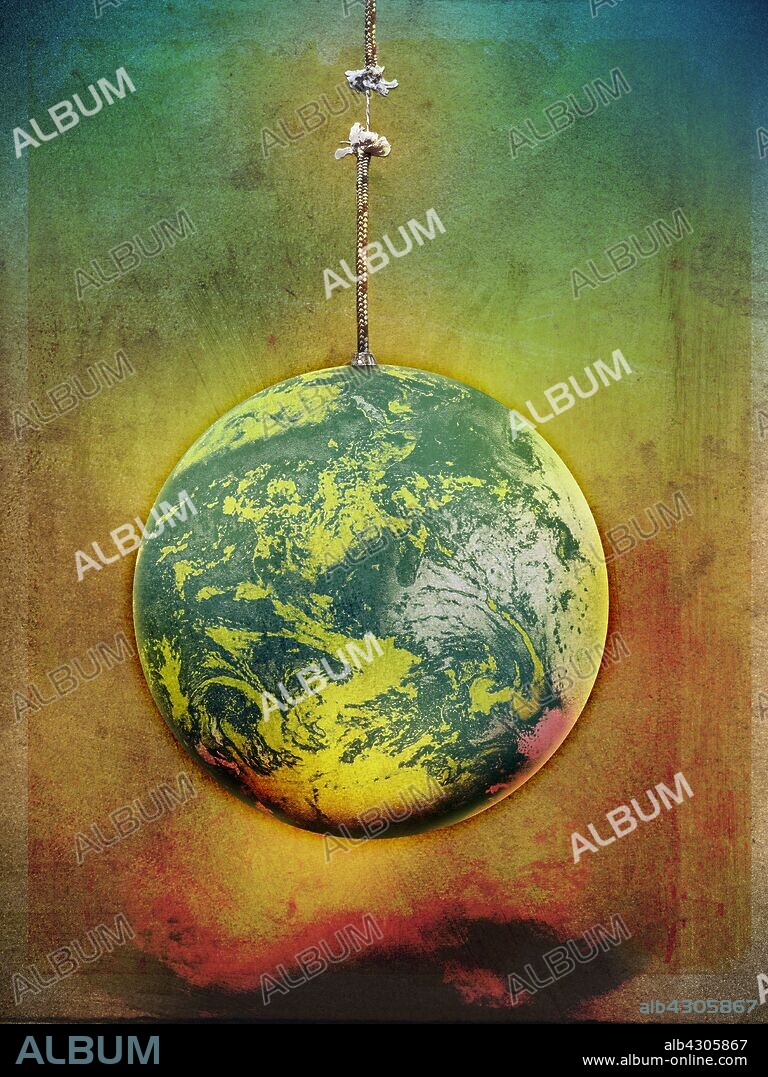 Precarious planet earth hanging by a thread.