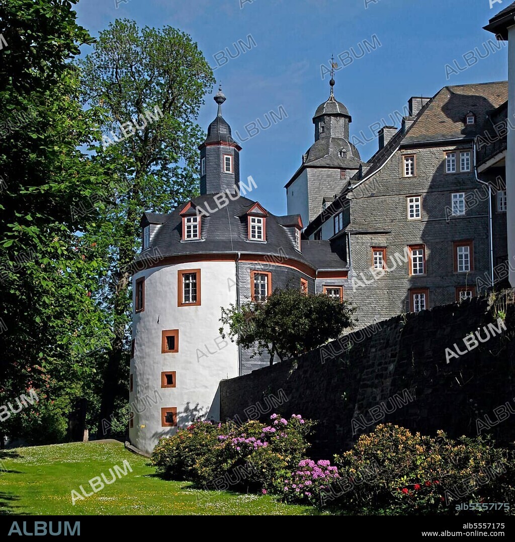 Berleburg Castle, Baroque main building from 1733, castle museum on the history of the Princely House of Sayn-Wittgenstein-Berleburg, Bad Berleburg, Siegen-Wittgenstein district, North Rhine-Westphalia, Germany, Europe.