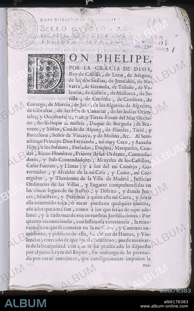 1ª PAGINA - PRAGMATICA SANCION QUE SU MAGESTAD FELIPE II HA MANDADO PROMULGAR (...) - EDITADO EN 1734.