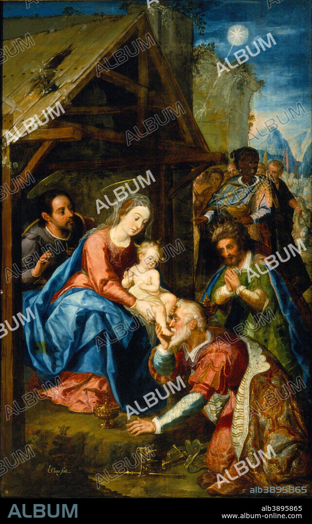 BALTASAR DE ECHAVE ORIO. The Adoration of the Magi. Date/Period: Ca.1610. Painting. Oil on panel. Height: 2,480 mm (97.63 in); Width: 1,555 mm (61.22 in).