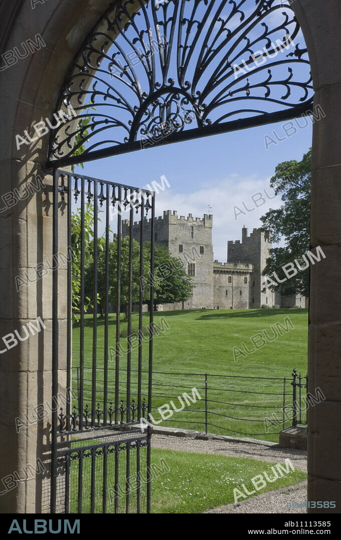 Through the garden gate, Raby castle, Staindrop, County Durham, England, United Kingdom, Europe.