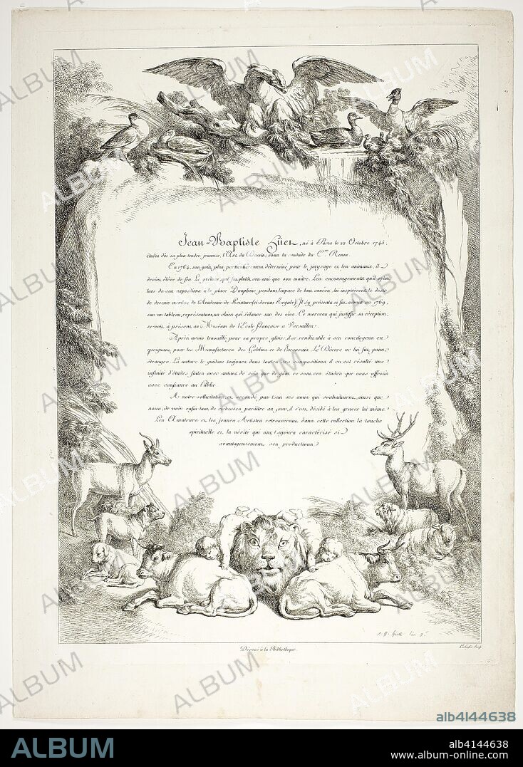 Biography Page from Oeuvres de J. B. Huet. Jean Baptiste Huet; French, 1745-1811. Date: 1796-1799. Dimensions: 480 × 350 mm. Etching on paper. Origin: France.