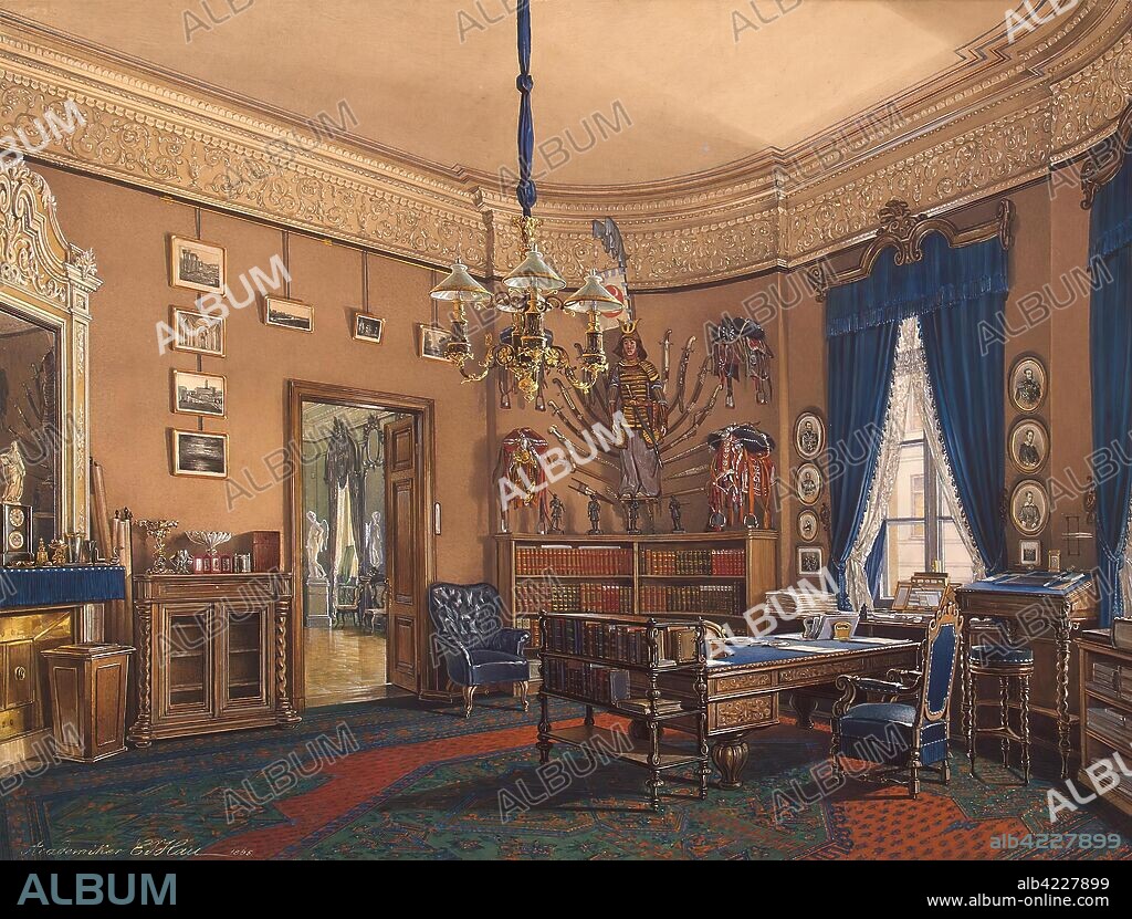 EDWARD HAU. 'Interiors of the Small Hermitage. The Study of Crown Prince Nikolai Alexandrovich'. Russia, 1865. Dimensions: 26,2x34,5 cm.