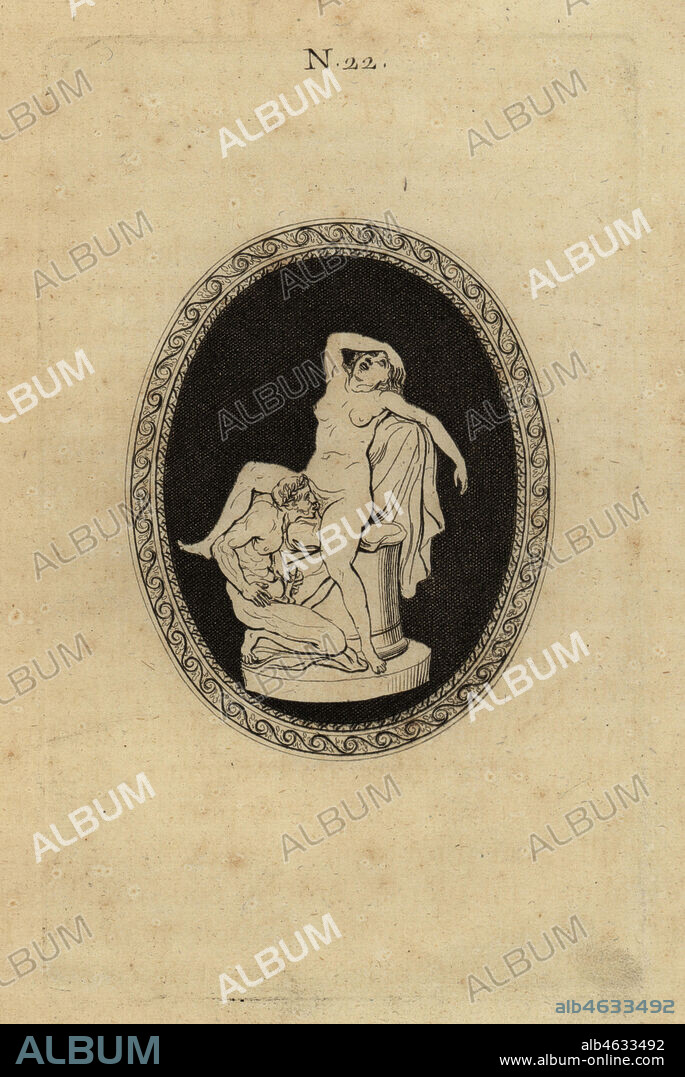 Emperor Tiberius masturbating while performing oral sex on Mallonia. Tibere et Mallonie. Copperplate engraving from Pierre-Francois d'Hancarvilles Monumens de la Vie Privee des Douze Cesars, Chez Sabellus, Capri (Monuments of the Private Lives of 12 Caesars, Leclerc, Nancy) 1780. From imaginary Spintria, medals and cameos.
