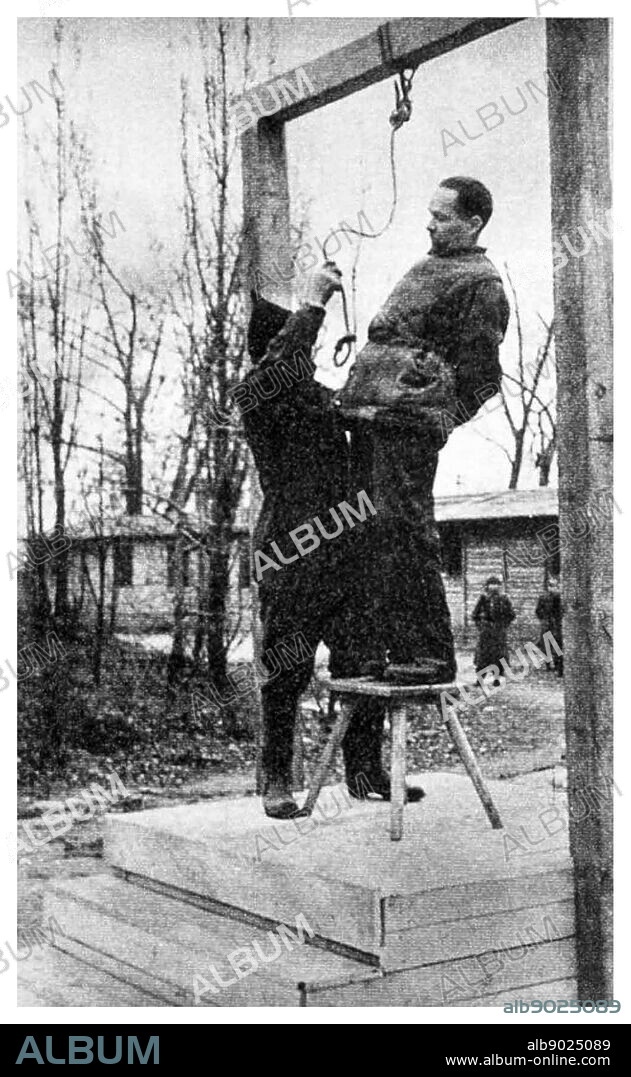 Rudolf Hoess, commandant of the Auschwitz concentration camp, hanged next to the crematorium at the death camp, 1947.