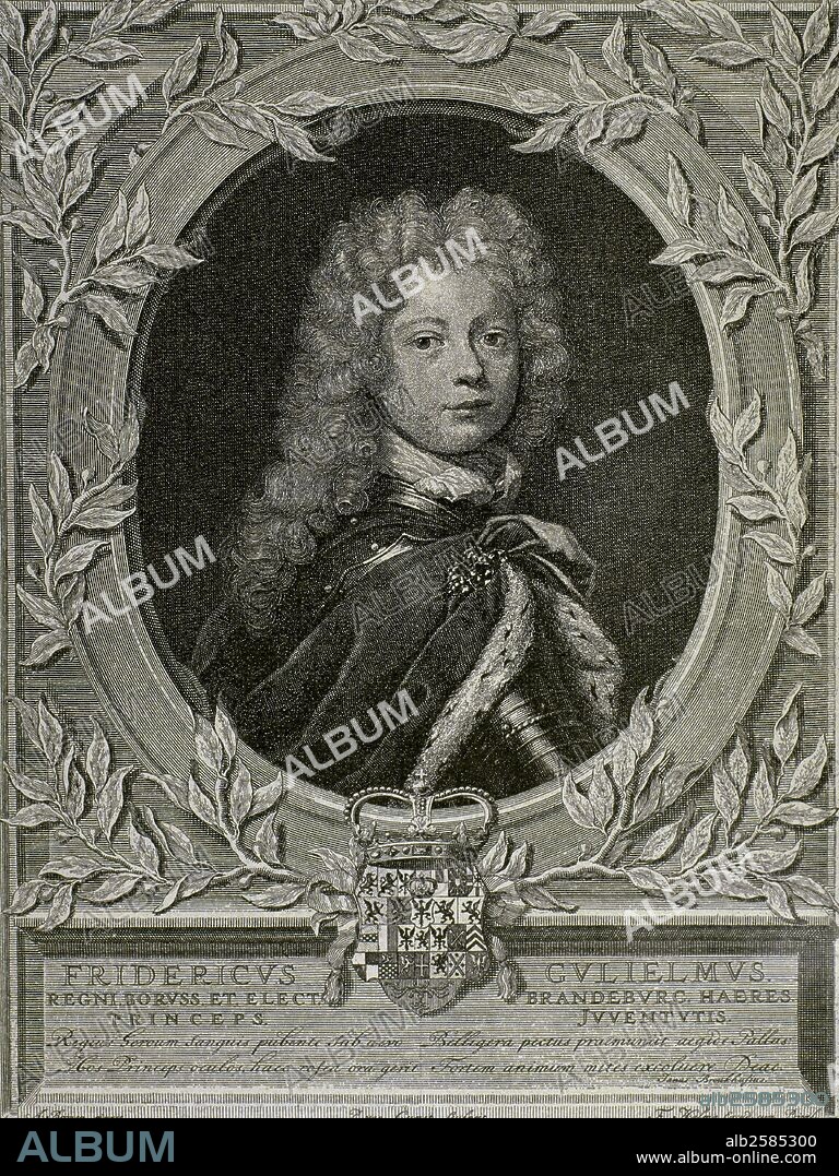 FEDERICO GUILLERMO "el Gran Elector" (Berlín, 1620-Potsdam, 1688). Elector de Brandenburgo (1640) y duque de Prusia. Beneficiario de los tratados de Westfalia, creó el Estado prusiano al que pobló, unificó y dotó de un buen ejército. Derrotó a los suecos en Fehrbellin. Grabado por P. de Gunst.