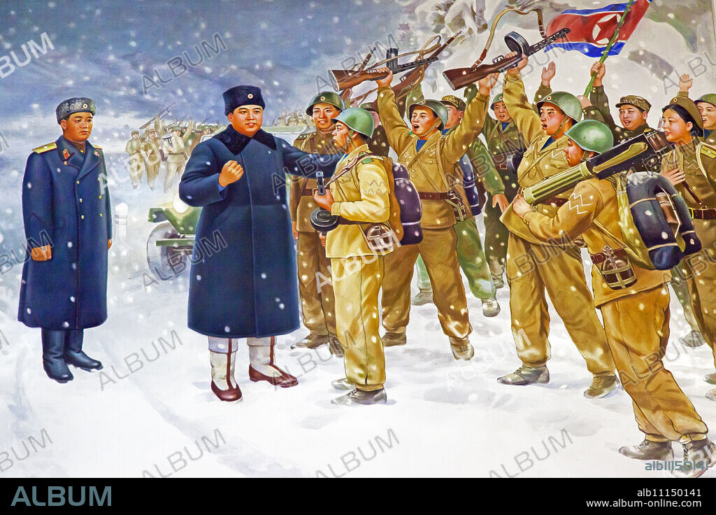 Wall mural of Kim Il Sung, Victorious Fatherland Liberation War Museum, Pyongyang, Democratic People's Republic of Korea (DPRK), North Korea, Asia.