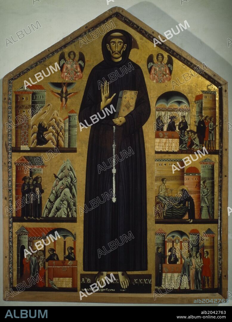 BONAVENTURA BERLINGHIERI. Saint Francis of Assisi and his life, 1937, altarpiece.