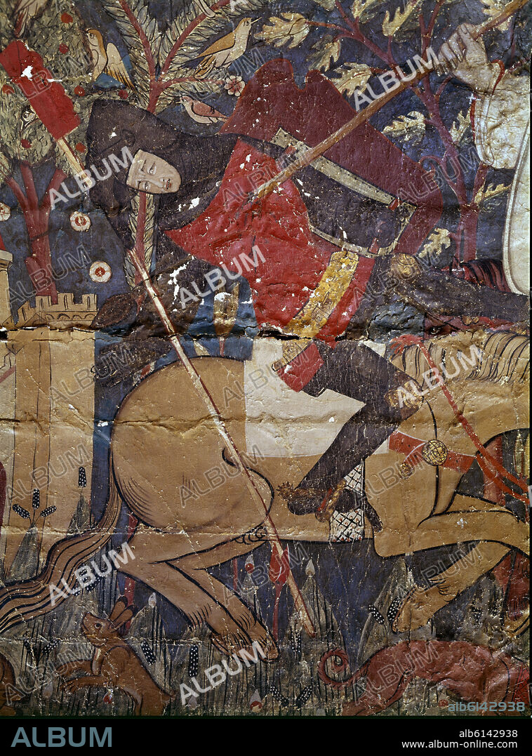 SOLDADO CRISTIANO HERIDO POR UNA LANZA - BOVEDA LATERAL - EPOCA NAZARI - SIGLO XV - PINTURA CRISTIANA.