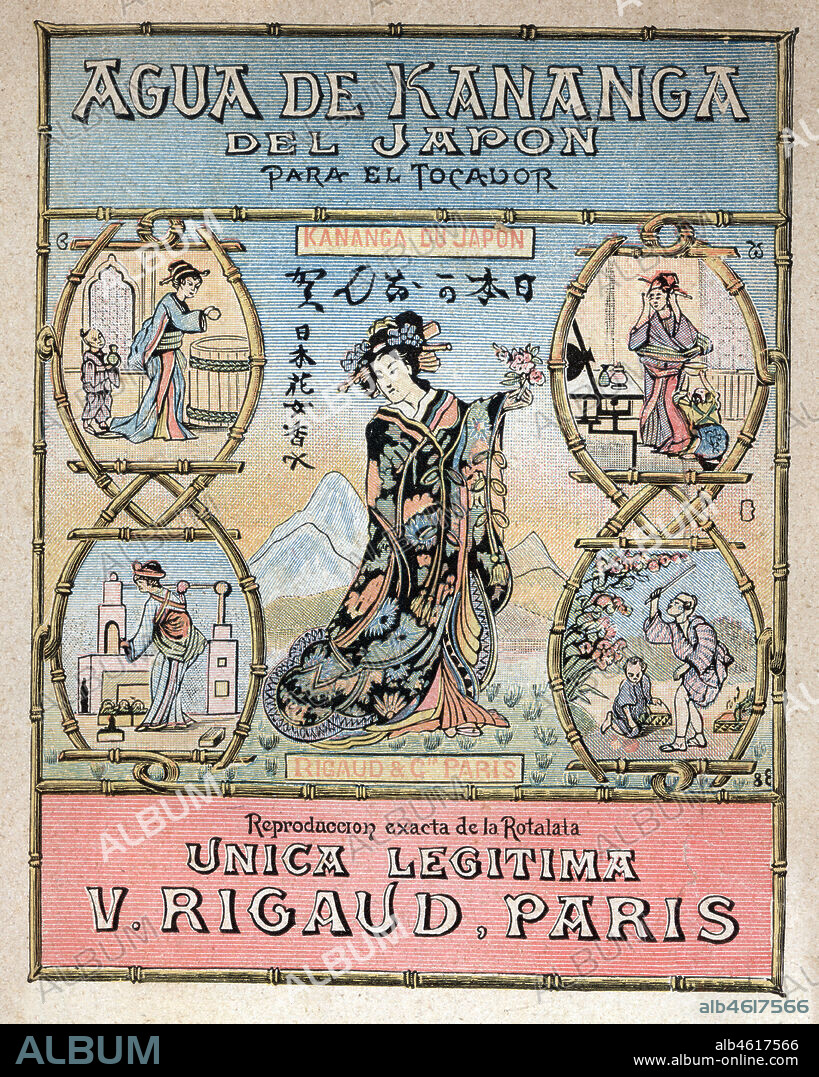 Publicidad de Agua de Kananga del Japón, de V. Rigaud, París. Año 1903.