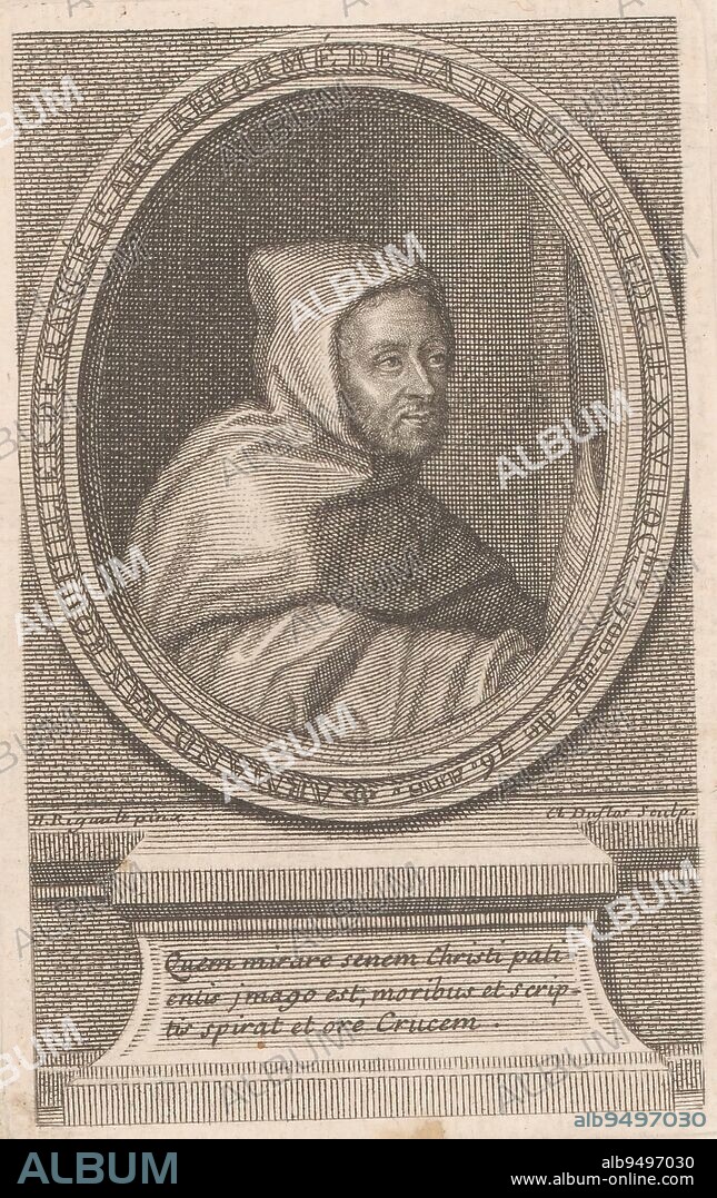 Portrait of Armand Jean Le Bouthillier de Ranc, print maker: Claude Duflos, (mentioned on object), after: Hyacinthe Rigaud, (mentioned on object), France, 1675 - 1727, paper, engraving, h 120 mm - w 77 mm.