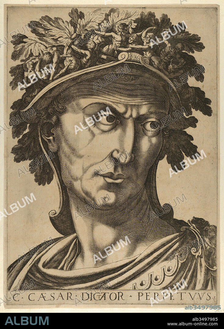 Drawings and Prints, Print, Plate 1: Julius Caesar looking to the right, from 'The Twelve Caesars', The Twelve Caesars, Artist, After, Raffaello Schiaminossi, Italian, Borgo San Sepolcro (Sansepolcro) 1572–1622 Borgo San Sepolcro (Sansepolcro), Schiaminossi, Raffaello, Italian, 1572, 1622, ca. 1610–40, 1605.