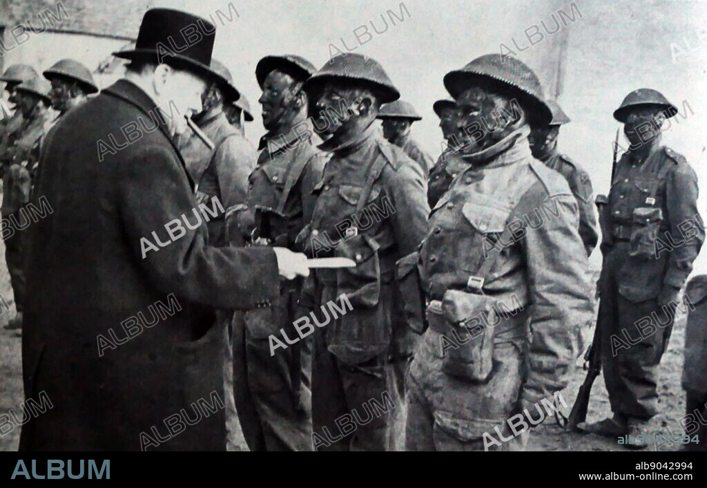 Photograph of Winston Churchill inspecting commandos. Sir Winston Leonard Spencer-Churchill (1874-1965) a British politician and Prime Minister of the United Kingdom. Dated 20th Century.