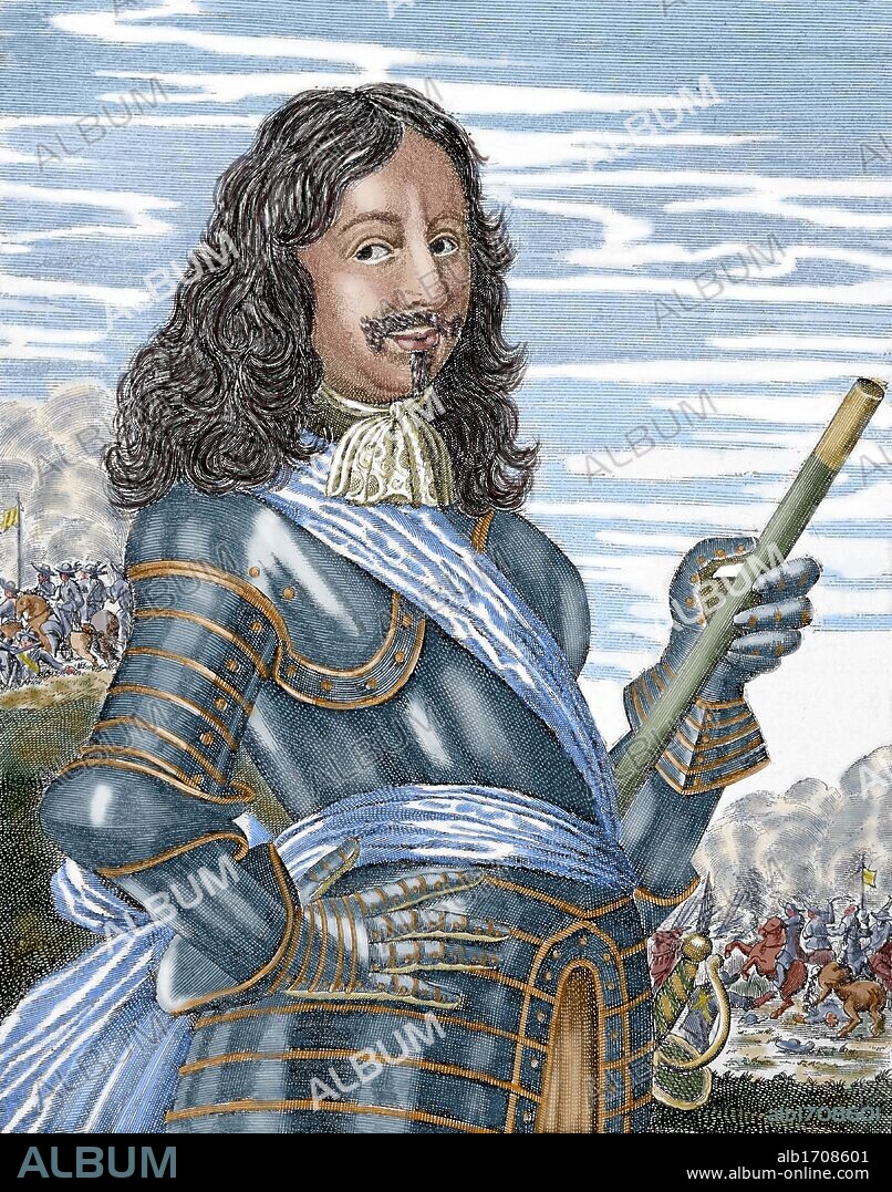 Wrangel, Karl Gustav (Skokloster ,1613-Ru¨gen, 1676) Swedish admiral and marshal. Colored engraving.