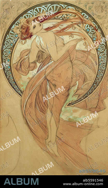 ALPHONSE MUCHA. Mucha, Alfons. 1860-1939. "Der Tanz" (the Dance), 1898. From a series: "Die Vier Künste" (the Four Arts), watercolour and pencil, 56 × 34.6cm. Mucha Trust.