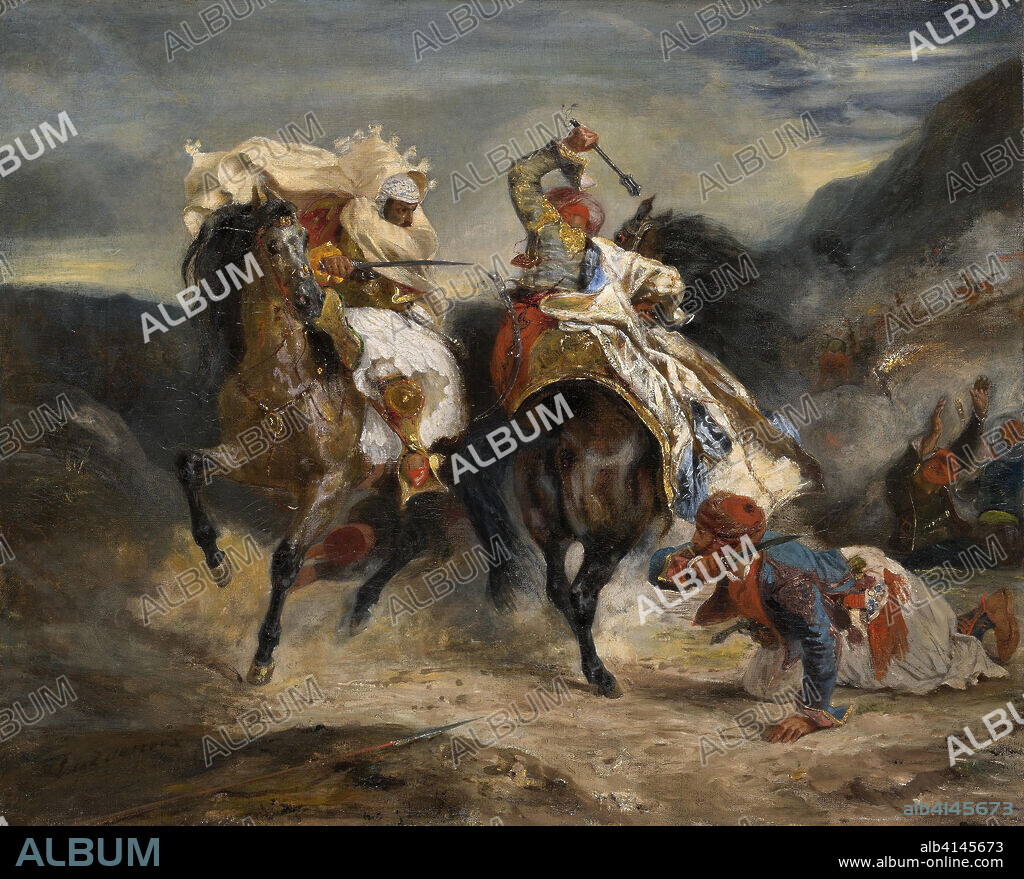 EUGENE DELACROIX. The Combat of the Giaour and Hassan. Eugène Delacroix; French, 1798-1863. Date: 1826. Dimensions: 59.6 × 73.4 cm (23 1/2 × 28 7/8 in.). Oil on canvas. Origin: France.