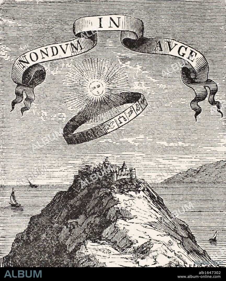 Device of the Emperor Charles V, while king of Spain, 1518, he adopted as his emblem a sun rising above a zodiac, and as his motto, Nondum in auge, Not yet at its zenith. From Science and Literature in The Middle Ages by Paul Lacroix published London 1878.
