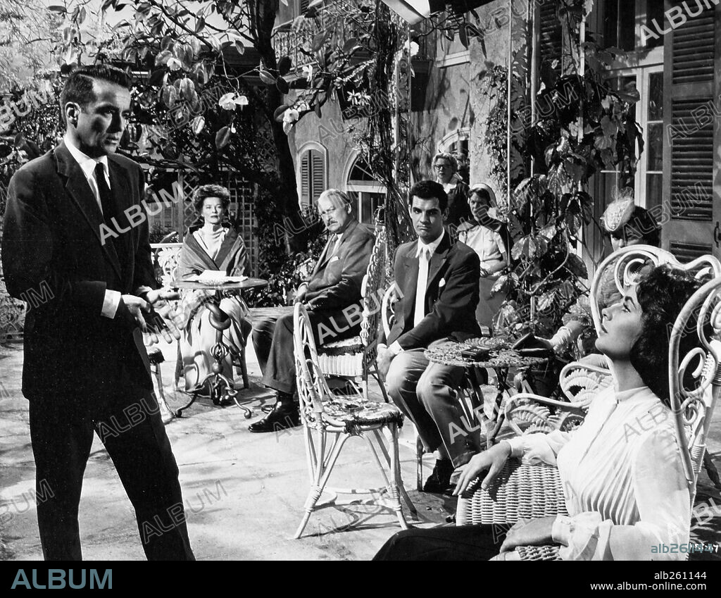ALBERT DEKKER, ELIZABETH TAYLOR, GARY RAYMOND, KATHARINE HEPBURN and MONTGOMERY CLIFT in SUDDENLY, LAST SUMMER, 1959, directed by JOSEPH L. MANKIEWICZ. Copyright COLUMBIA PICTURES.