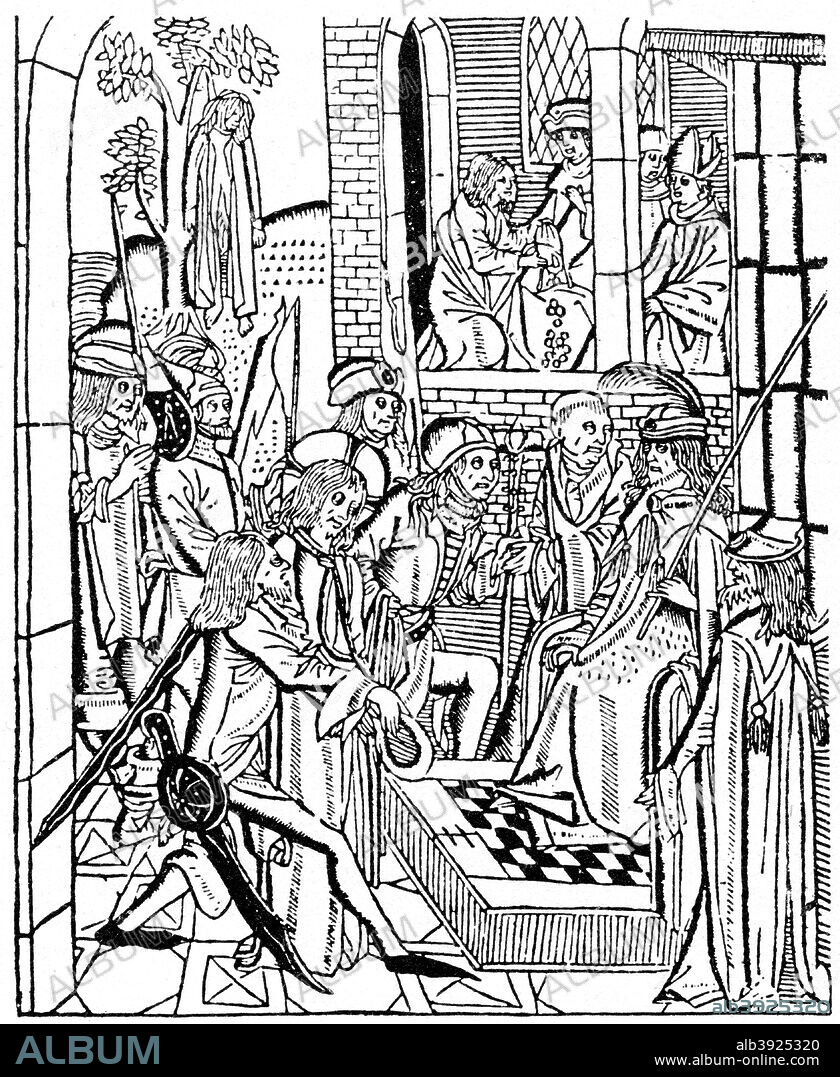 Christ before Pilate, 1488 (1964) From Leven ons Heeren, a Dutch translation of Vita Christi (Life of Christ) by the 14th century theologian Ludolph of Saxony, published in Delft, 1488. A print from A History of Wood Engraving, by Douglas Percy Bliss, Spring Books, London, 1964.