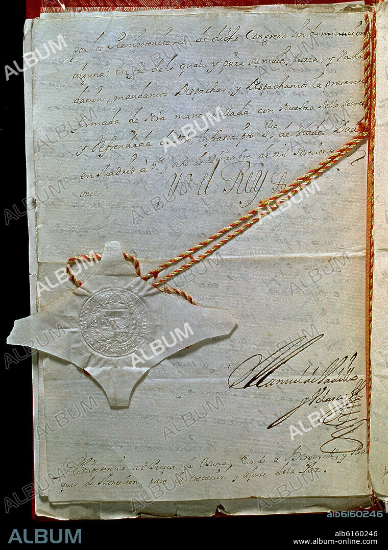 FIRMA DE FRANCISCO DE PAULA TELLEZ GIRON DUQUE DE OSUNA EN EL TRATADO DE UTRECHT 1713 - GUERRA DE SUCESION ESPAÑOLA.