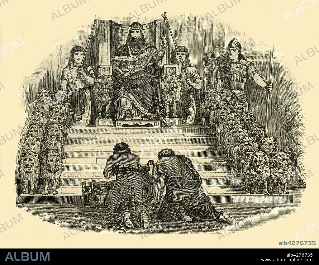 'Solomon's Throne, Restored', 1890. Solomon, king of Israel, reigned c970-931BC. From "Cassell's Illustrated Universal History, Vol. I - Early and Greek History", by Edmund Ollier. [Cassell and Company, Limited, London, Paris and Melbourne, 1890].