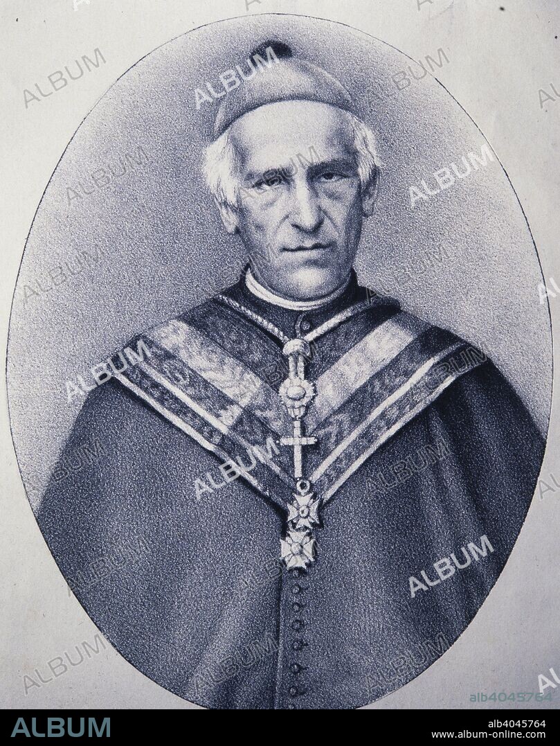 Retrato de Josep Domènech Costa i Borrás. Grabado. Archico eclesiástico, Barcelona. Siglo XIX.